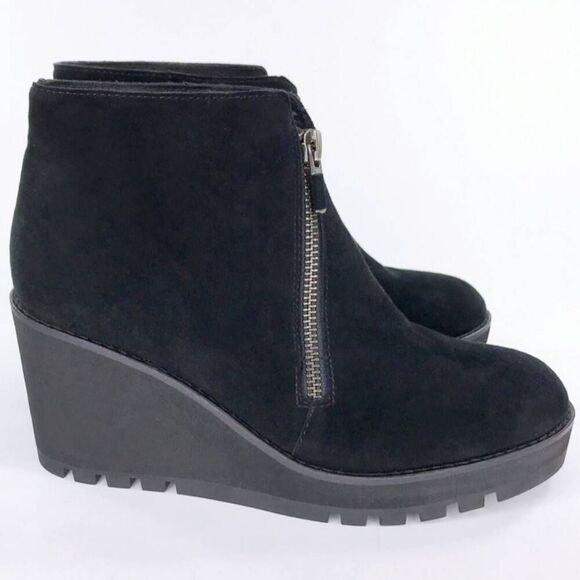 Eileen Fisher Alto Black Suede Wedge Ankle Boots Booties Platform Size 7 Zip - Picture 6 of 14